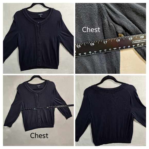 Talbots Women XL Black Button Up Double Loop Trim Knit Cardigan Sweater - Picture 4 of 9